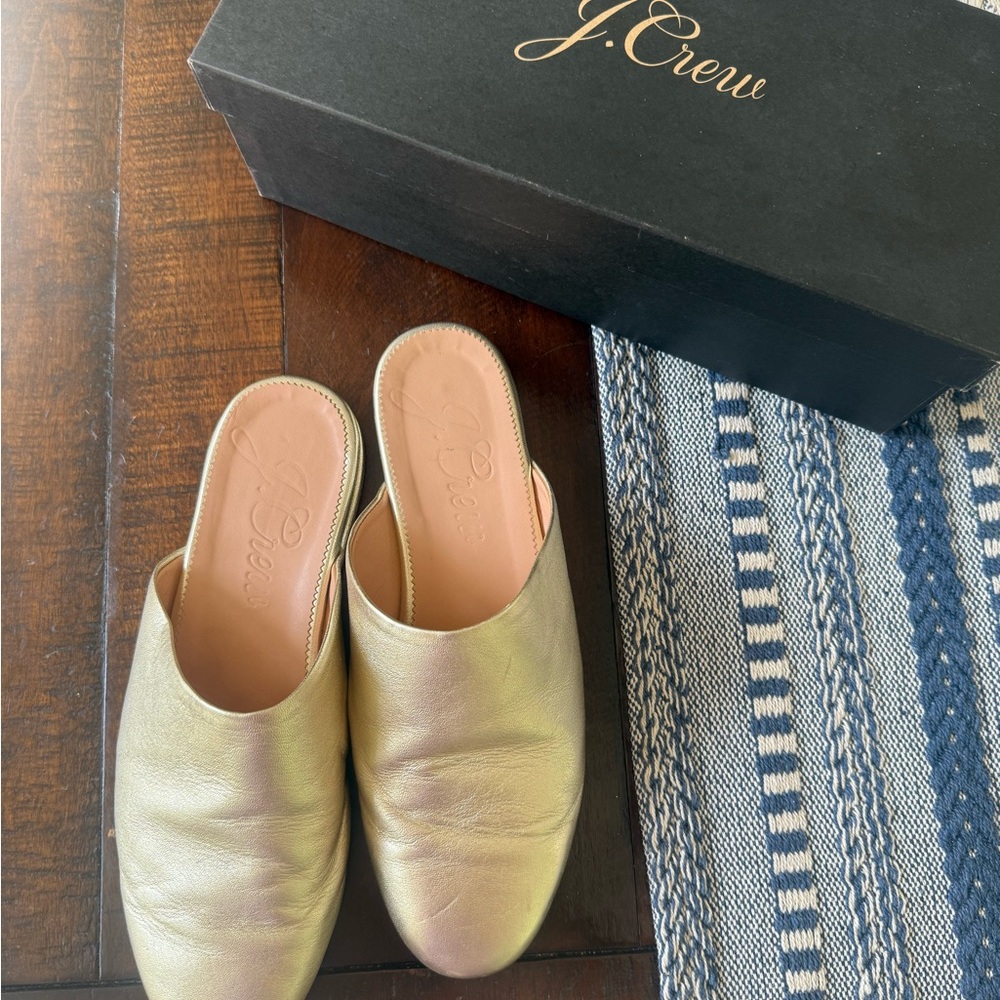 J. Crew Metallic Gold Mules clogs slides leather Size 9